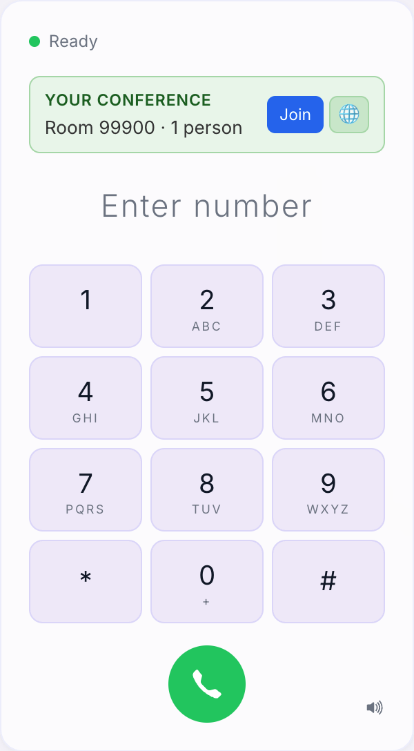 Softphone — Your Conference pill, green for discoverable