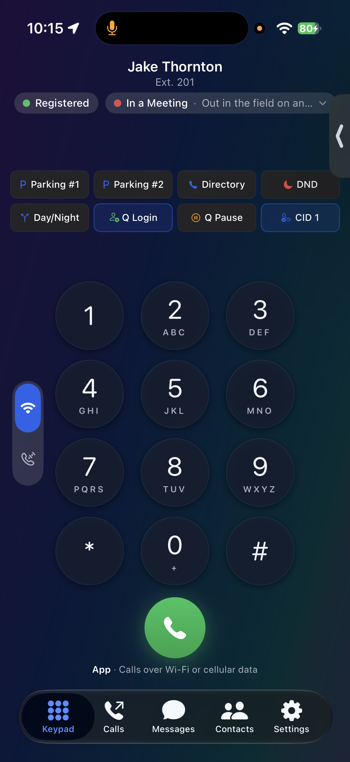 The same Keypad tab in dark appearance