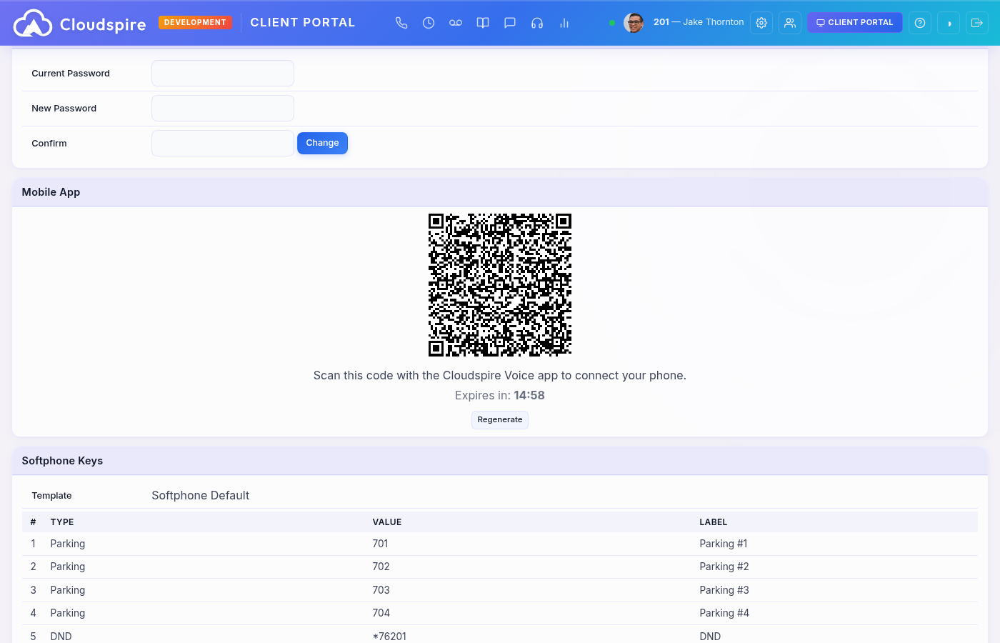 Mobile App section showing a QR code for app setup